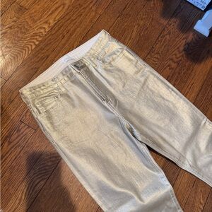 Jonathan Simkhai Shimmering Gold Women’s Denim Pants with Ankle Slits